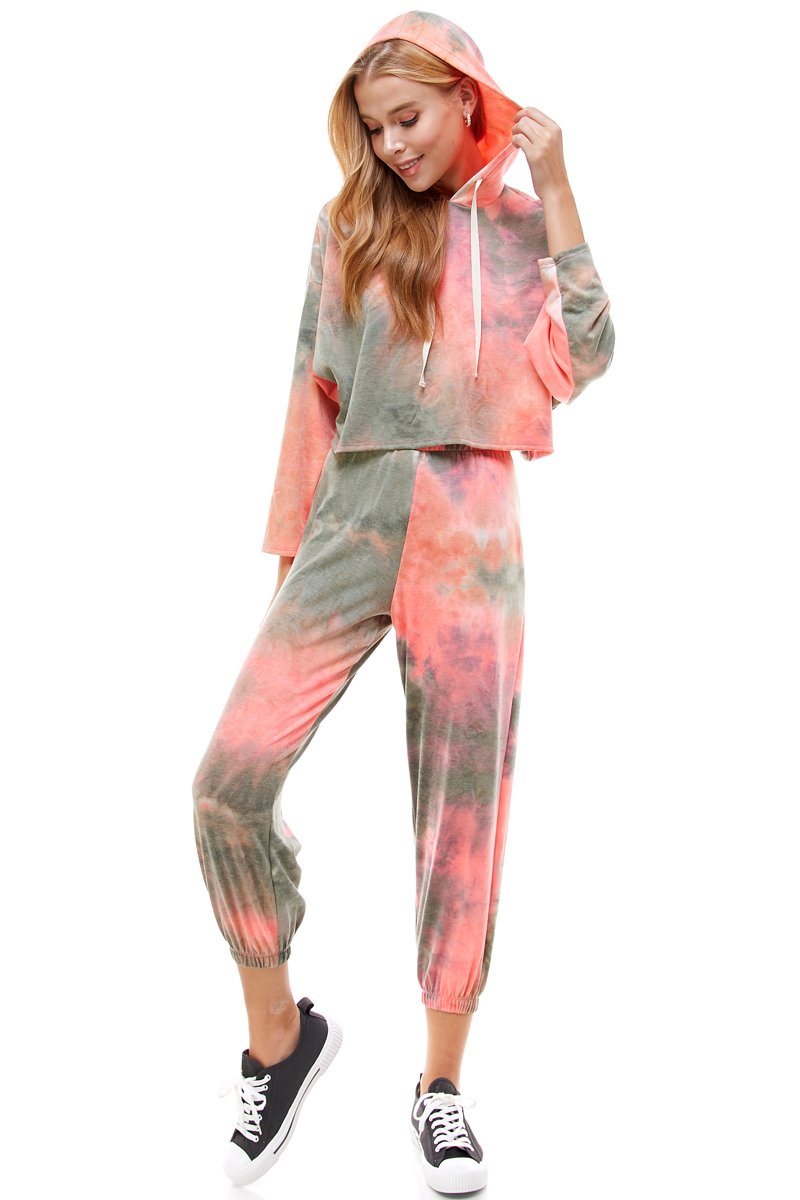 Nfin8 Cozy Vibe Knit Tie-Dyed Terry Hoodie Set