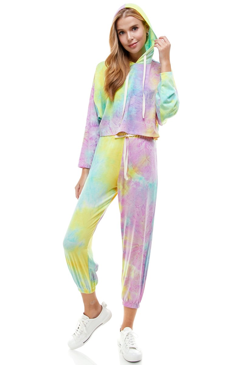 Nfin8 Cozy Vibe Knit Tie-Dyed Terry Hoodie Set