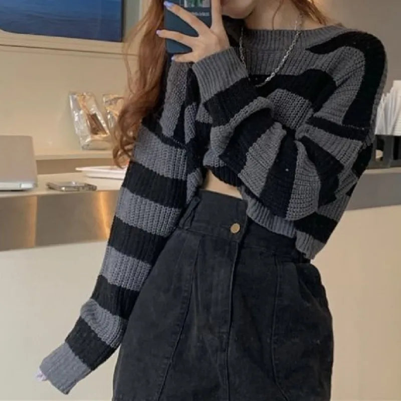 Retro Hues Striped Cropped Sweater