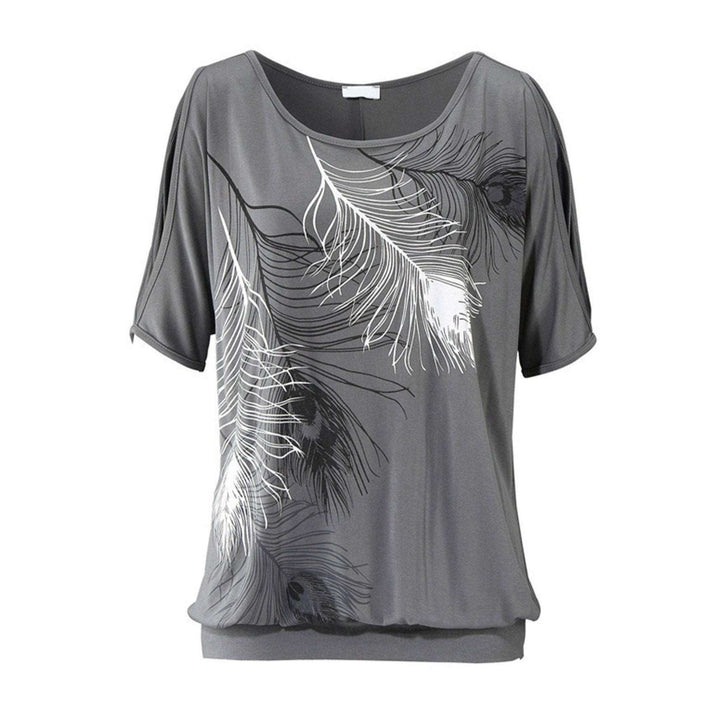 Nfin8 Breezy Elegance -  Shoulder T-Shirt with Feather Print