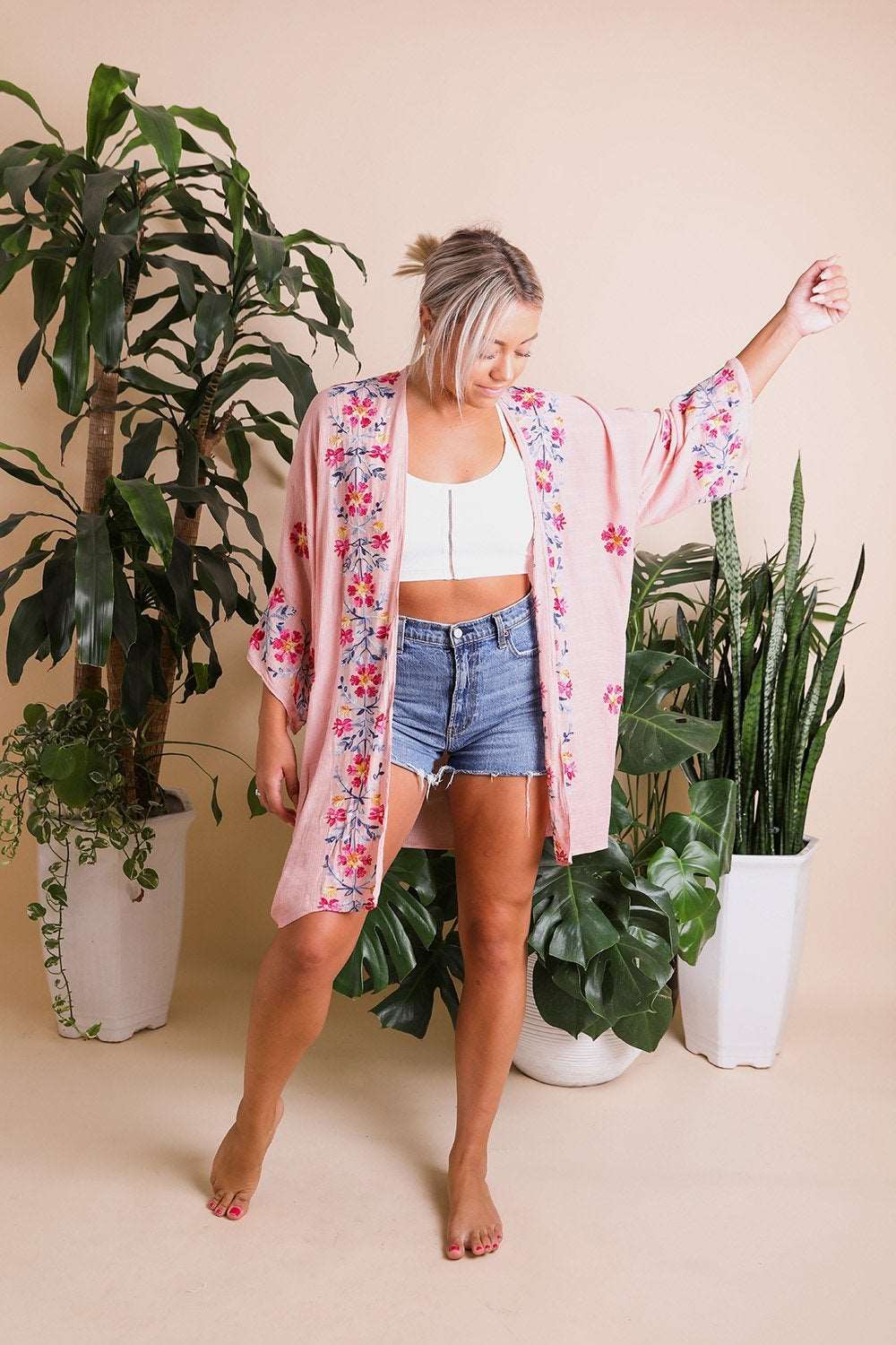 Nfin8 Tranquil Bloom Anemone Embroidered Kimono