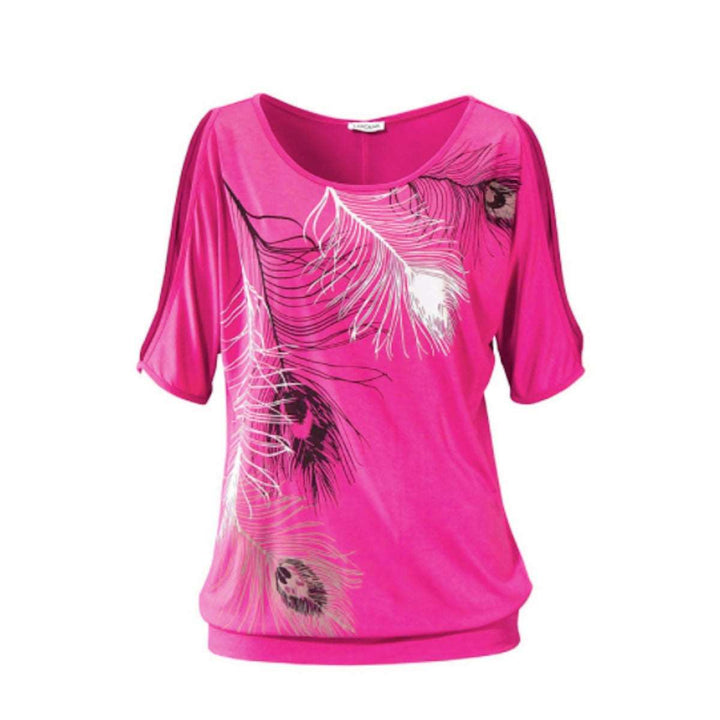 Nfin8 Breezy Elegance -  Shoulder T-Shirt with Feather Print