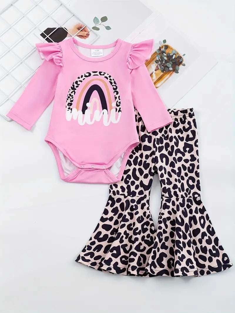 Nfin8 Mini Fashionista - Ruffle Sleeve Bell Bottom Outfit in Leopard Print