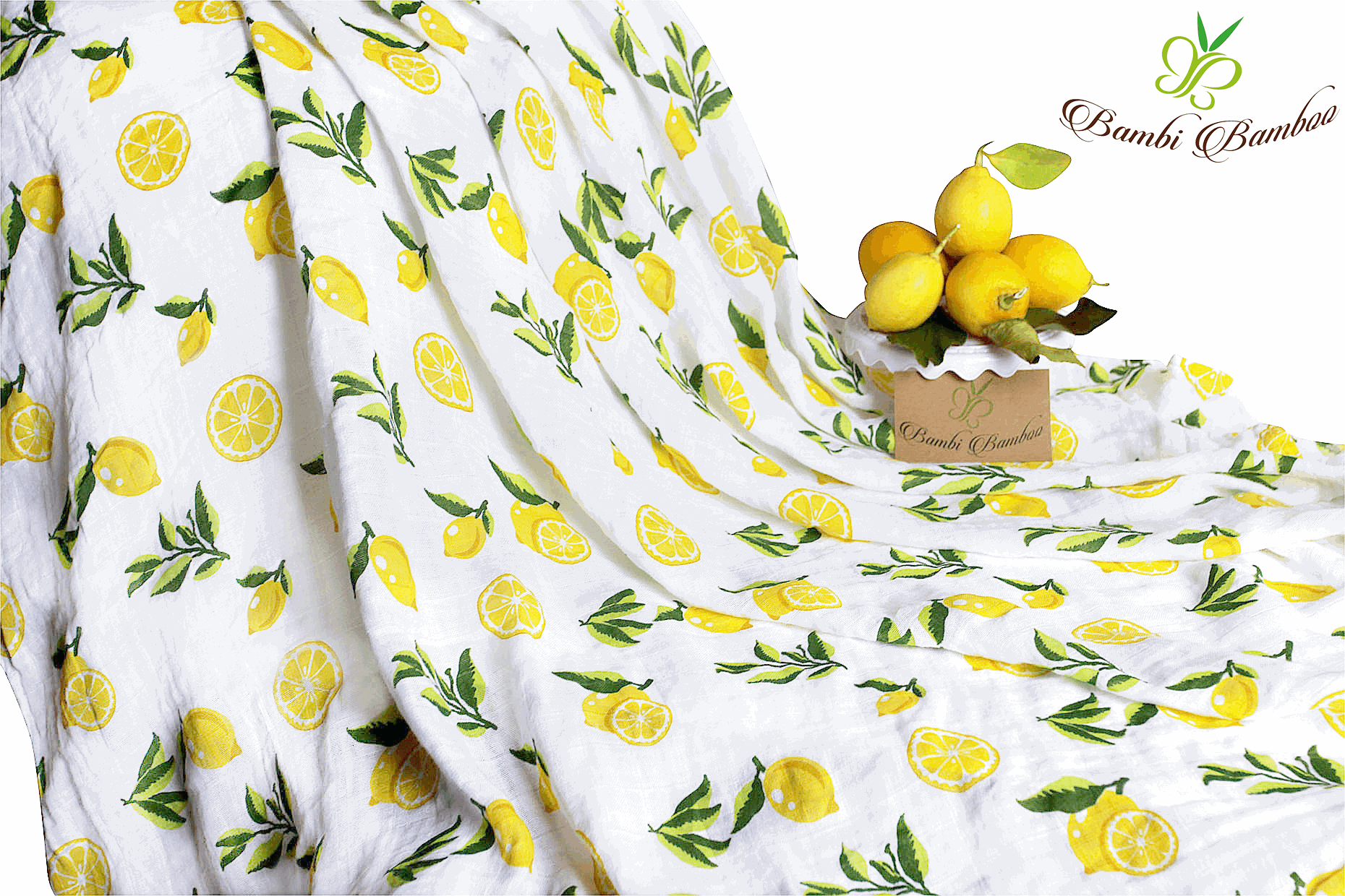 Nfin8 Fruitful Embrace - Lemon& Strawberry Bamboo Muslin Comfort Blankets - Twin Pack