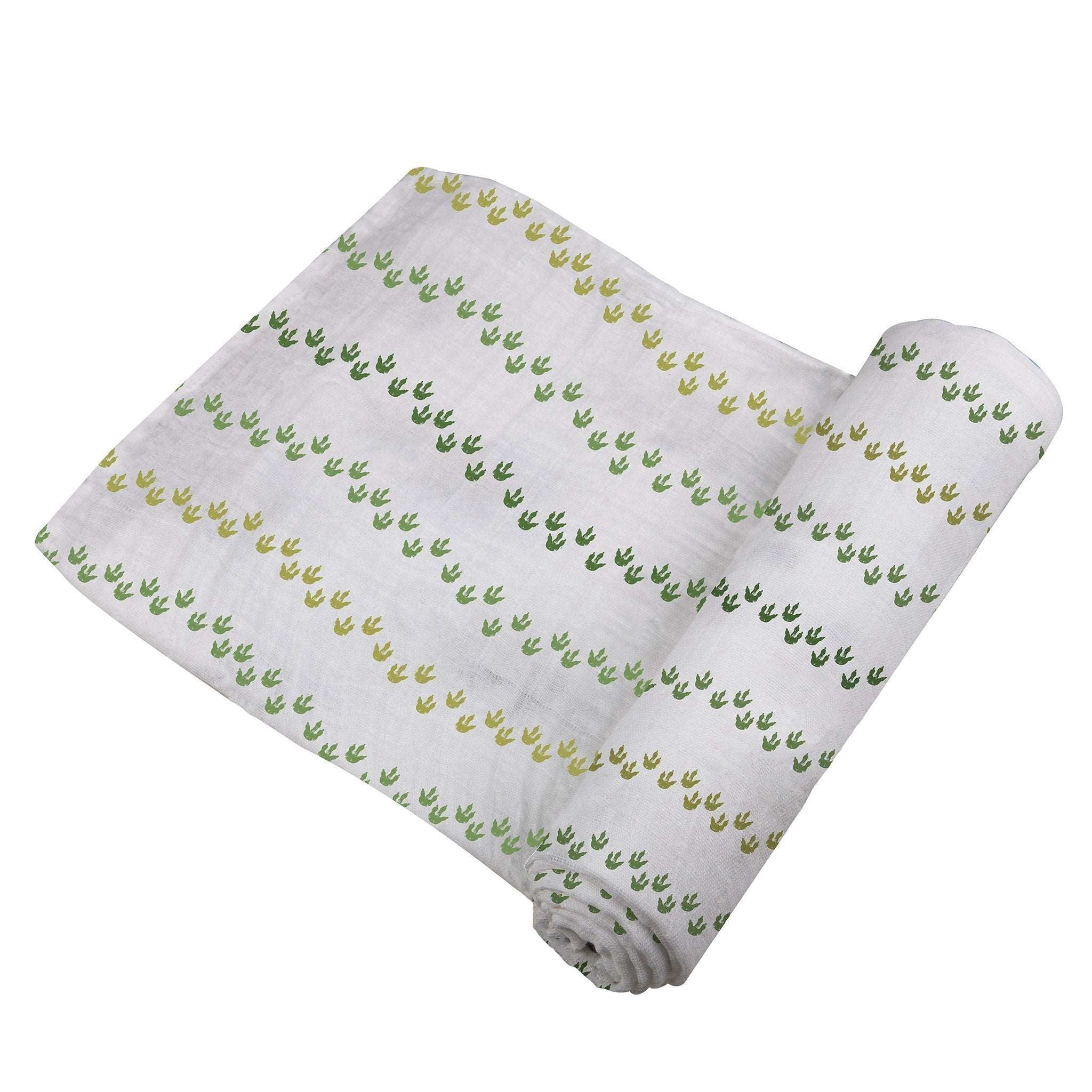 Nfin8 Comfort Cuddle: Dino Tracks Cotton Muslin Swaddle