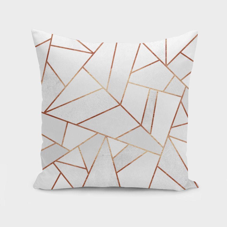 Nfin8 Elemental Grace - White Stone and Copper Lines Cushion/Pillow